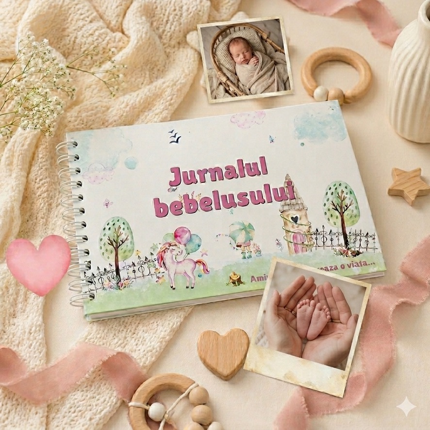 Jurnalul bebelusului, agenda de completat cu amintirile bebelusului din primul an de viata, 78 pagini, coperta roz - imagine 3