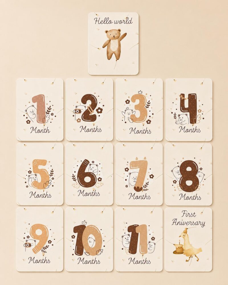 Set carduri pentru primul an al bebelusului-decor fotografii -neutru